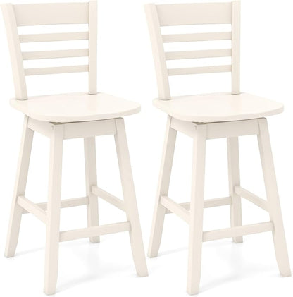 COSTWAY Bar Stools Set of 2, 24.5 Inch Swivel Counter Height Bar Chairs with Hollow Backrest & Contoured Seat, with Footrest for Kitchen Island, Pub, Bistro, Cafe (2, Cream)