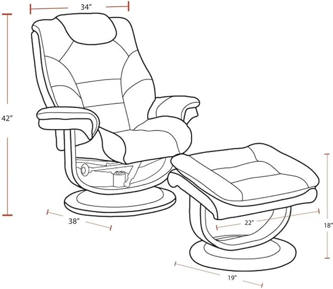 Pemberly Row Stressless Recliner with Ottoman in Red Leather, Manual Swivel Recliner Chair for Living Room Comfort