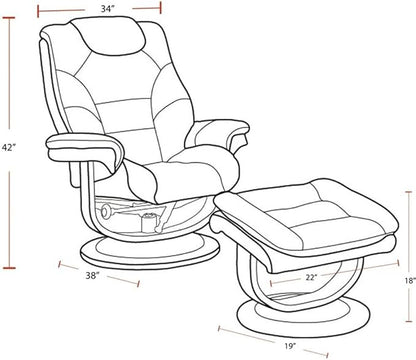Pemberly Row Leather Swivel Recliner with Ottoman in Brown, Manual Recliner Chair for Living Room Comfort