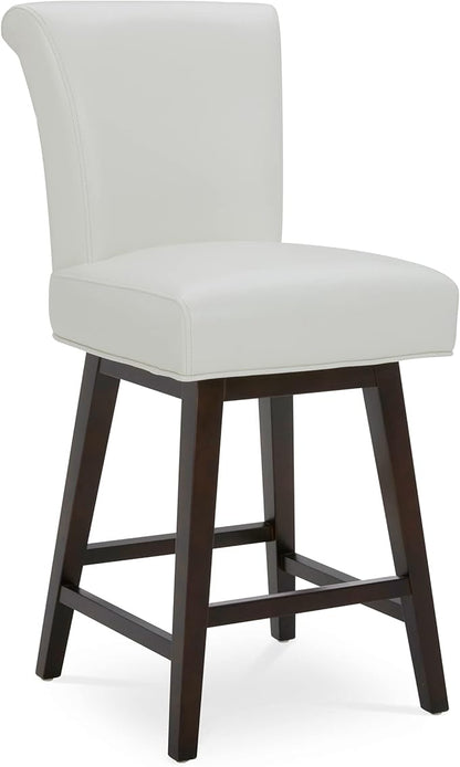 CHITA 26 Inch Counter Height Swivel Bar Stool, FSC Certified Modern Upholstered Faux Leather Swivel Barstool Chair with Back, White