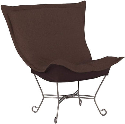 Howard Elliott Scroll Puff Rocker Seating Chair With Cover, Multipurpose Alternate Seating Butterfly Chair with Titanium Frame, Patio Furniture for Camping, Home, Indoor & Outdoor, Sterling Chocolate