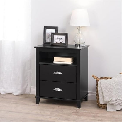 Prepac Yaletown Traditional 2-Drawer Tall Nightstand Side Table, Bedside Table with 2 Drawers and Open Shelf 16" D x 23" W x 28" H, Black, BDNH-1202-1