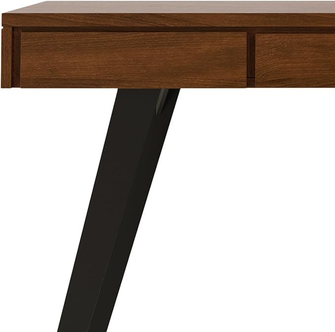 SIMPLIHOME Lowry Desk - 54-Inch Wide Solid Walnut Veneer and Metal Writing Desk, Modern Industrial Home Office Computer Table for Workspace with 2 Drawers and Flip-Down Keyboard Tray