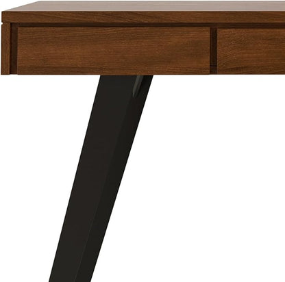 SIMPLIHOME Lowry Desk - 54-Inch Wide Solid Walnut Veneer and Metal Writing Desk, Modern Industrial Home Office Computer Table for Workspace with 2 Drawers and Flip-Down Keyboard Tray