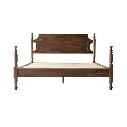 King Size Platform Bed Frame with Headboard & Footboard, Center Metal Legs with Solid Wood 12 Sturdy Slatted, Easy Assembly, No Box Spring Needed, Anti-Noise & Slip-Free, Walnut Finish, ROK-37