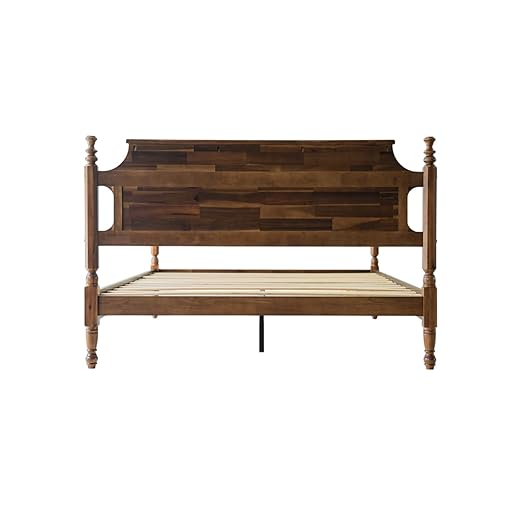 King Size Platform Bed Frame with Headboard & Footboard, Center Metal Legs with Solid Wood 12 Sturdy Slatted, Easy Assembly, No Box Spring Needed, Anti-Noise & Slip-Free, Walnut Finish, ROK-37