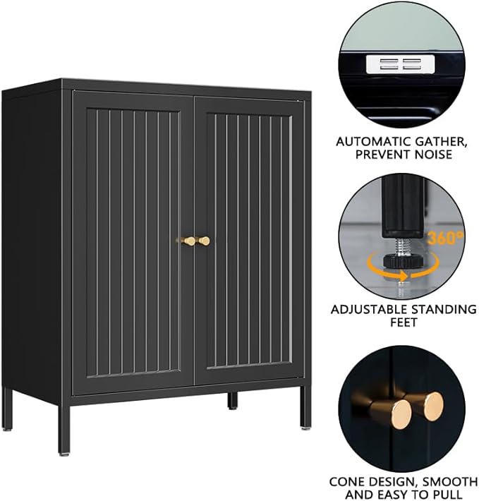Small Storage Cabinet, Metal Cabinets with Doors and Shelves, Modern Accent Cabinets with high feet and Locker, Coffee Bar with Storage for Home,Office,Kitchen,Bathroom,Dining Room