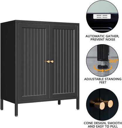 Small Storage Cabinet, Metal Cabinets with Doors and Shelves, Modern Accent Cabinets with high feet and Locker, Coffee Bar with Storage for Home,Office,Kitchen,Bathroom,Dining Room