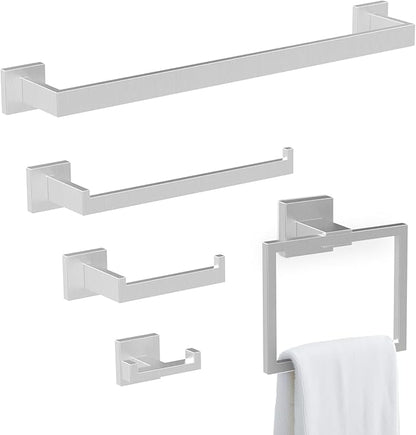 BOZWELL 5 Piece Brushed Nickel Stainless Steel Towel Bar Set, 23.6 inch Square Bathroom Hardware Accessories Set,Wall Mounted Towel Racks for Bathroom with TP