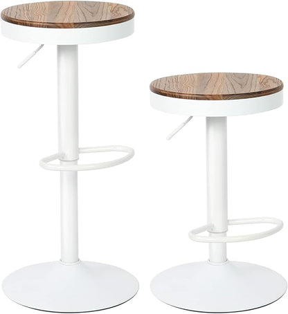 Kidol & Shellder Bar Stools Set of 2 Round Adjustable Swivel Barstools Modern Backless Bar Chairs Wooden Seat Counter Height Stools Armless for Kitchen Island, Cafe, Dining Room White