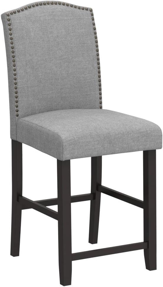 COSTWAY Bar Stools Set of 2, 25'' Upholstered Counter Height Bar Stools with S-Shaped Spring Thick Cushion, Rubber Wood Legs, High Back Leisure Chairs for Living, Kitchen, Dining Room (Grey, 2)