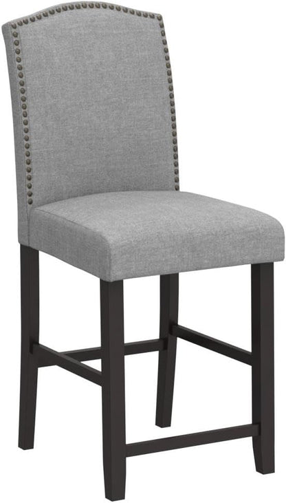 COSTWAY Bar Stools Set of 2, 25'' Upholstered Counter Height Bar Stools with S-Shaped Spring Thick Cushion, Rubber Wood Legs, High Back Leisure Chairs for Living, Kitchen, Dining Room (Grey, 2)