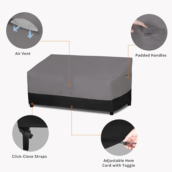 Easy-Going Waterproof Outdoor Couch Cover, Heavy Duty Deep 3-Seater Patio Sofa Cover, Windproof Outdoor Furniture Cover with Air Vent (88Wx40Dx33H inch,Gray/Black)