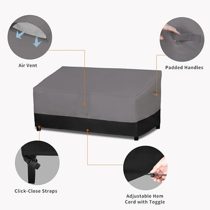 Easy-Going Waterproof Outdoor Couch Cover, Heavy Duty Deep 3-Seater Patio Sofa Cover, Windproof Outdoor Furniture Cover with Air Vent (88Wx40Dx33H inch,Gray/Black)