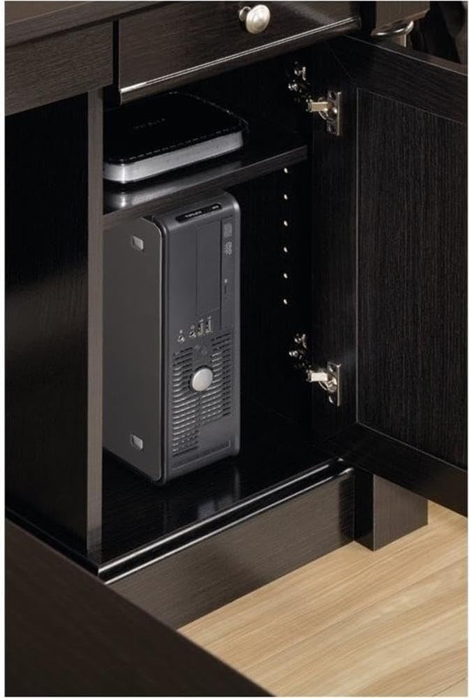 Sauder Bleeker Street L-Desk, Obsidian Oak finish