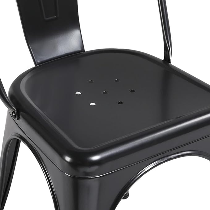 Yaheetech Metal Dining Chairs Set of 4, Industrial Stackable Kitchen Chairs with Back for Dining Room/Restaurant/Bistro/Patio, Indoor & Outdoor Use, Matte Black