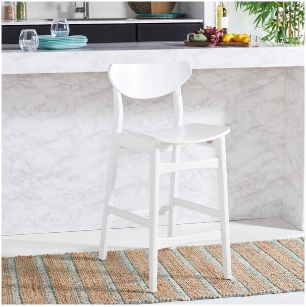 SAFAVIEH Home Collection Thaxton Mid-Century Farmhouse White 26-inch Counter Stool