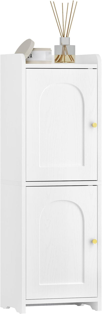 Bathroom Storage Cabinet, Corner Floor Cabinet with 2 Doors and Adjustable Shelf, Narrow Toilet Paper Cabinets, Bathroom Organizer for Small Spaces, 7.9" D x 9.8" W x 29.5" H White