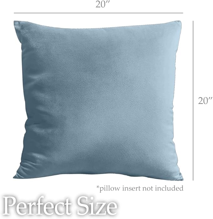 lalaLOOM Velvet Throw Pillow Covers, Set of 2, 20x20 Decorative Square Pillows Home Decor, Soft Accent Cases, Silky Machine Washable Pillowcases for Sofa, Couch, Bedroom, Living Room, Stone Blue