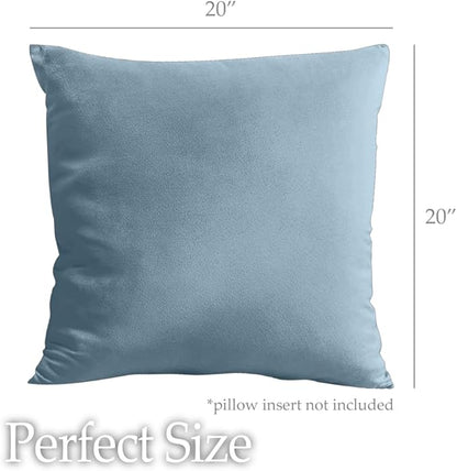 lalaLOOM Velvet Throw Pillow Covers, Set of 2, 20x20 Decorative Square Pillows Home Decor, Soft Accent Cases, Silky Machine Washable Pillowcases for Sofa, Couch, Bedroom, Living Room, Stone Blue