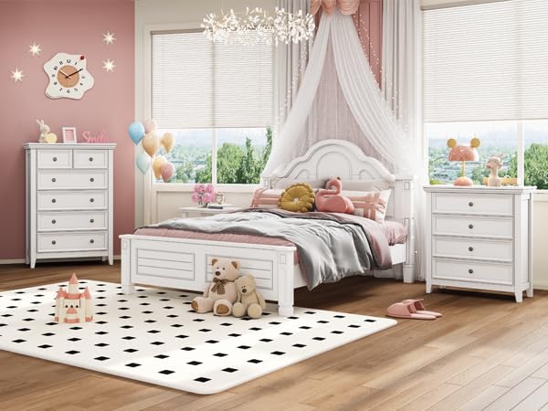 White Dresser for Bedroom, 6 Chest of Drawers, Farmhouse Dresser for Bedroom, Tall Storage Drawers Cabinet for Living Room, Home Office