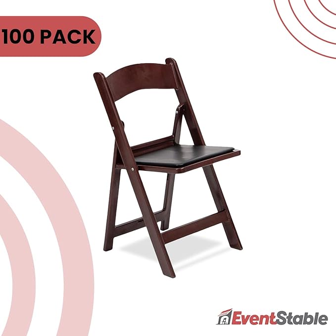 EventStable Titan PRO Resin Folding Chair - Mahogany Indoor/Outdoor Lightweight Folding Chair with Vinyl Padded for Weddings Parties Events - 100 Pack
