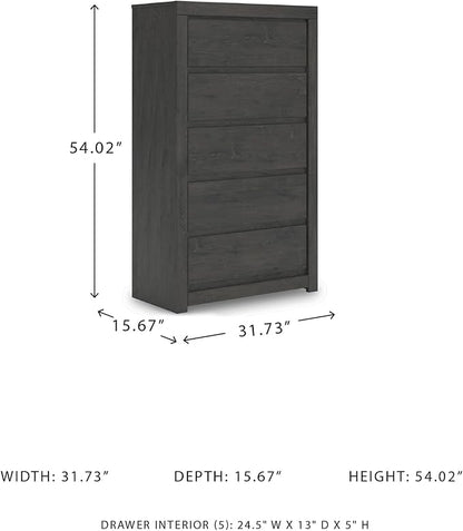 Signature Design by Ashley Parlayon Casual 5-Drawer Chest of Drawers with Safety Stop, Gray