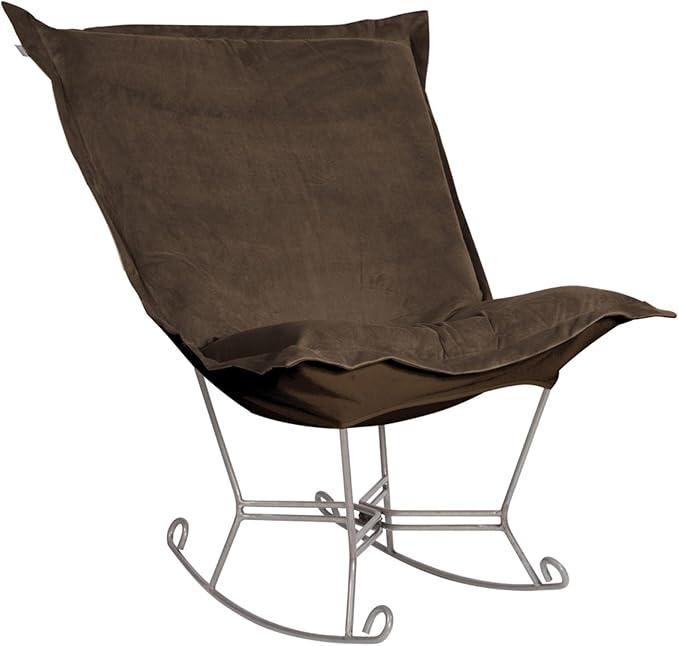 Howard Elliott Scroll Puff Rocker Seating Chair With Cover, Multipurpose Alternate Seating Butterfly Chair with Titanium Frame, Patio Furniture for Camping, Home, Indoor & Outdoor, Bella Chocolate