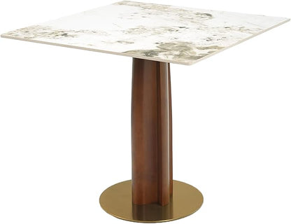Sintered Stone Square Office Table - Meeting Desk for Small Offices (Walnut‌ Leg and Pandora Top, 1 Table Only)