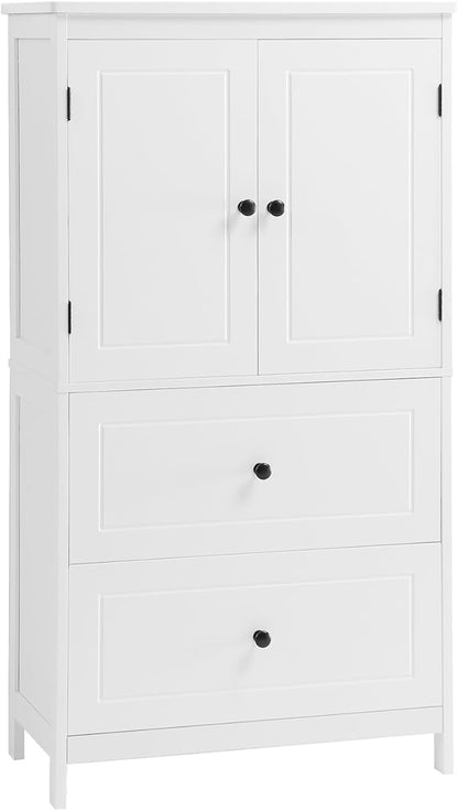 Polibi 43.3" H Storage Cabinet with 2 Doors, 2 Drawers, Adjustable Shelf, Wooden Linen Cabinet for Bathroom, Office, Kitchen, White