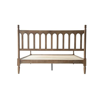 Queen Size Bed Frame with Headboard & Footboard, Solid Wood Platform Design, Center Metal Legs with 12 Durable Slatted Base, No Box Spring Needed, Anti-Slip & Noise-Free, Barnwood Finish, WCQ-30