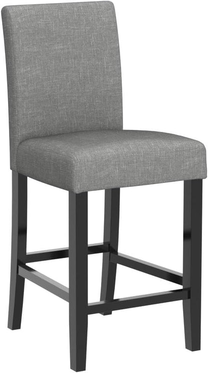 LSSPAID Bar Stools Set of 2, 24.8 Inch Upholstered Fabric Counter Height Stools, Modern Kitchen Island Wood Bar Chairs Barstools with Backrest and Solid Wood Legs, Grey