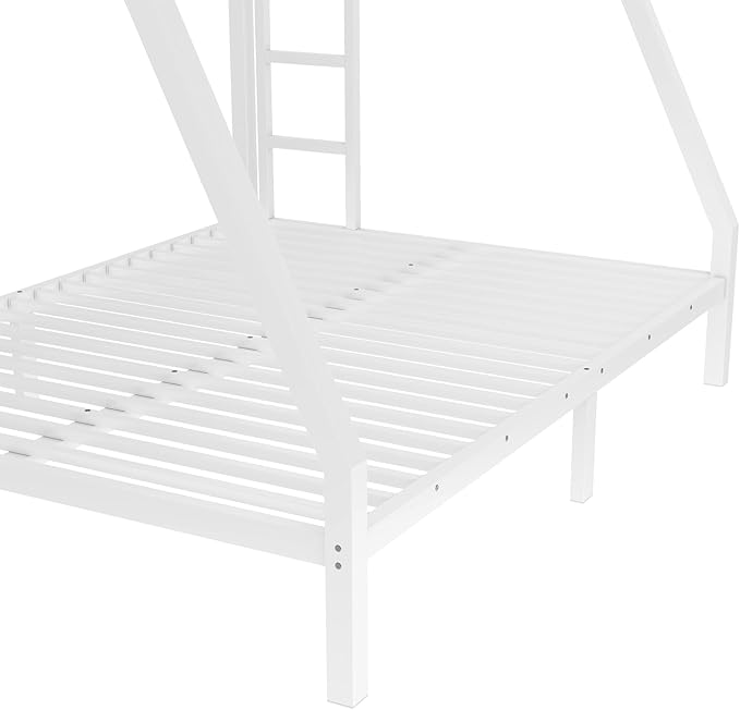 Bellemave Twin Over Full Bunk Bed for Teens, Twin Over Full Bunk Bed Frame with 2 Side Ladder and Full Length Guardrail, Easy Assemble Bunkbeds, Noise Reduced, Mattress Not Included, White