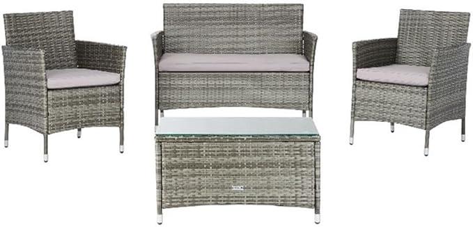 SAFAVIEH PAT7506B Collection Bandele Grey 4-Piece Outdoor Living Patio Set