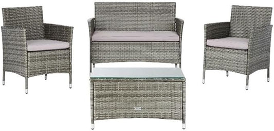 SAFAVIEH PAT7506B Collection Bandele Grey 4-Piece Outdoor Living Patio Set