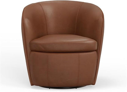 Pemberly Row Traditional Vintage All Italian Leather Swivel Club Chair in Brown