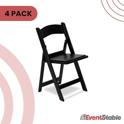 EventStable Titan PRO Resin Folding Chair - Black Indoor/Outdoor Lightweight Foldable Chair - Vinyl Padded Folding Chair for Weddings Parties Events - 4 Pack