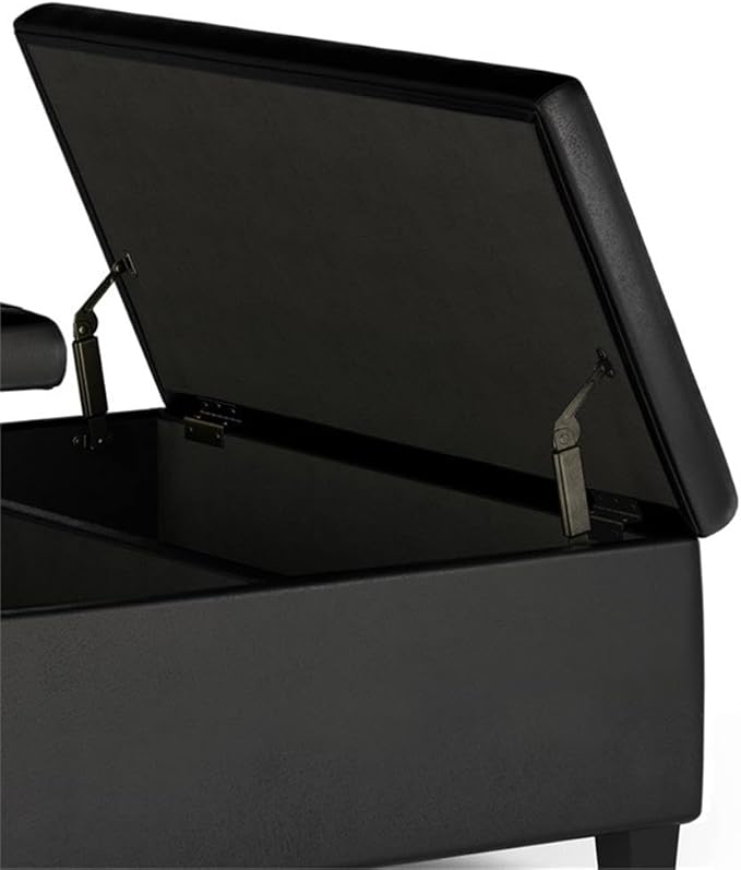 SIMPLIHOME Ellis 36 inch Wide Contemporary Square Coffee Table Storage Ottoman in Distressed Black Vegan Faux Leather, Assembled, for The Living Room and Bedroom