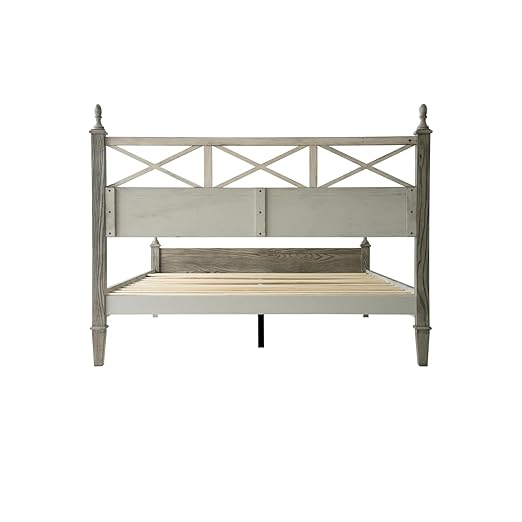 Queen Size Platform Bed Frame with Solid Wood Headboard & Footboard, Metal Legs, 12 Durable Slatted Base, No Box Spring Needed, Easy Assembly, Noise-Free & Anti-Slip, Weathered Gray Oak Finish, RIQ-34