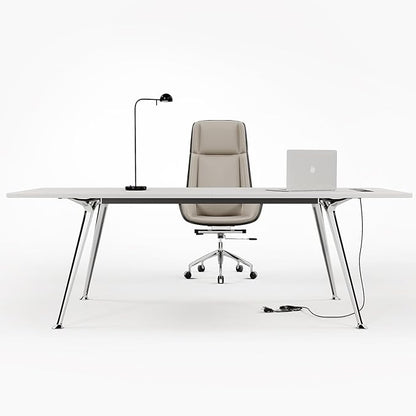 Writing Computer Desk, 60-Inch Large Executive Desk Office Workstation with Chrome-Plated Legs and Built-in Power Outlet, Writing Table Business Furniture, Modern Minimalist Style for Home Office