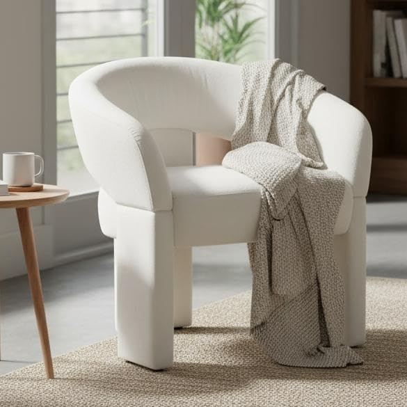 LukeAlon Modern Velvet Accent Chair Barrel Back Armchair, Upholstered Lounge Chair for Living Room, Bedroom, Office, Waiting Rooms, Beige