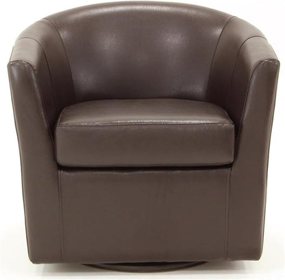 Pemberly Row 19" H Faux Leather Swivel Club Chair in Dark Brown