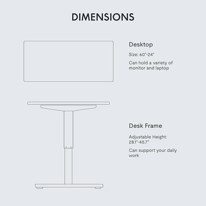 FLEXISPOT EN1 Whole-Piece Standing Desk 60"x24" Electric Height Adjustable Heavy Duty Steel Stand Up Desk Frame w/Automatic Smart Keypad (Black Frame + White Top, 2 Packages)