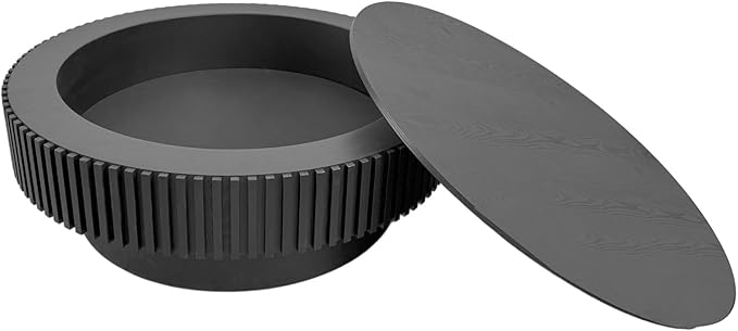 39.37'' Round Coffee Table for Living Room, Fluted Coffee Table with Hidden Storage, Solid Wood Veneered Circle Table, Modern Tea Table for Small Space Apartment (Black)