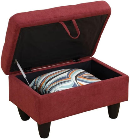 Ottoman Storage Ottoman Bench Flannel Footrest Footstool with Hinged Lid for Living Room, Bedroom, Entryway, Red, 28.5"X19"X17.5"