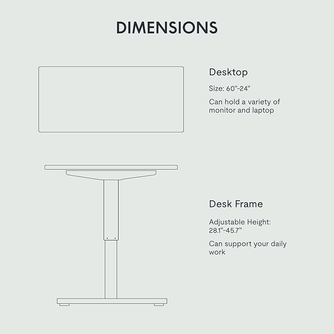 FLEXISPOT EN1 One-Piece Adjustable 60 x 24 Inches Stand Up Desk Workstation Electric Standing Desk with Seamless Desktop (Silver Frame + 60 inches Black Top, 2 Packages)