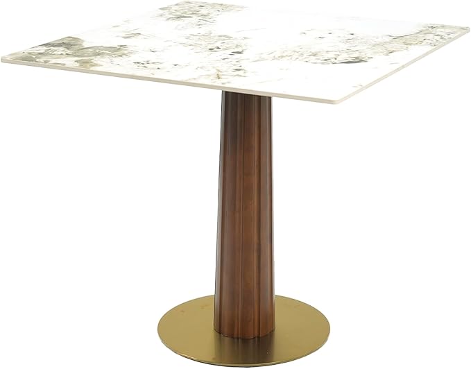 Sintered Stone Square Office Table - Meeting Desk for Small Offices (Dark Brown Leg and Pandora Top, 1 Table Only)