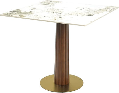 Sintered Stone Square Office Table - Meeting Desk for Small Offices (Dark Brown Leg and Pandora Top, 1 Table Only)