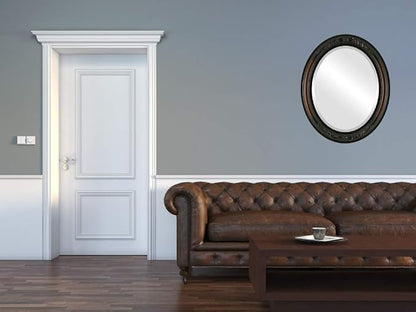 OVALCREST Oval Beveled Wall Mirror for Home Decor - Florence Style - Walnut - 34" x 28"