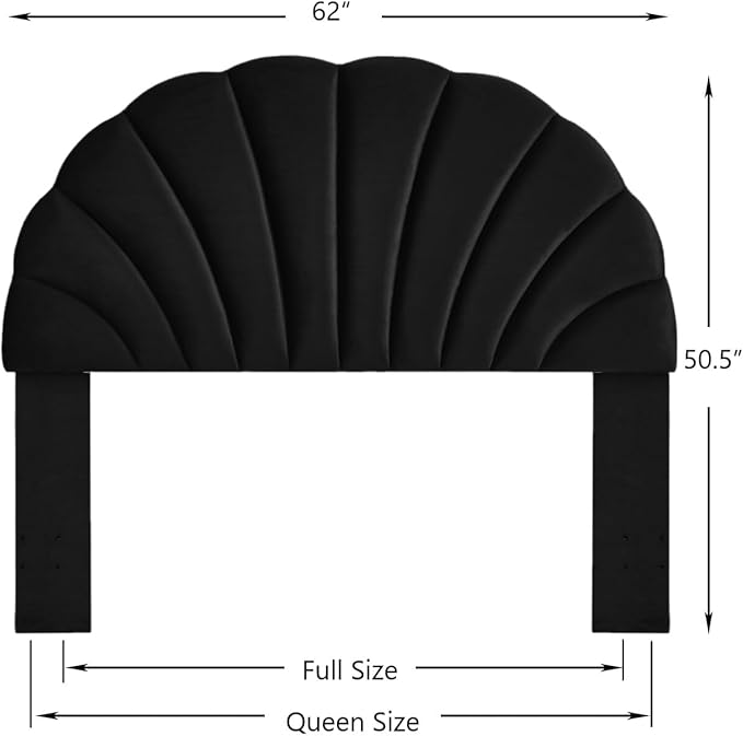 24KF Stunning Crown Design Queen Headboard, Upholstered Soft Velvet Petal Pattern Headboard Queen/Full, 6039-Q-Black